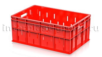 Ящик для молока, мяса, овощей и фруктов малая перфорация дно сплошное красный в Пскове Ящик для молока, мяса, овощей и фруктов малая перфорация дно сплошное красный в Пскове