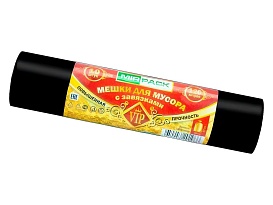 Мешки для мусора 120 л, с завязками, черные, в рулоне 10 шт., ПНД, 15 мкм, 800х750 мм, VIP, Z12010black в Пскове