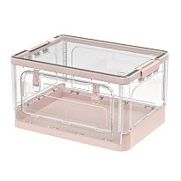 Ящик пластиковый складной прозрачный коричневый, дно розовое,490х360х280 мм, с колесиками в Пскове Ящик пластиковый складной прозрачный коричневый, дно розовое,490х360х280 мм, с колесиками в Пскове