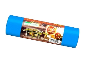 Мешки для мусора 120 л, с завязками, синие, в рулоне 10 шт., ПНД, 15 мкм, 800х750 мм, VIP, Z12010blue в Пскове