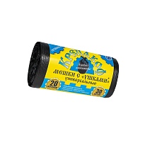Мешки для мусора 20 л, с ушками, черные, в рулоне 30 шт., ПНД, 10 мкм, 550х440 мм, Крепакоф, 4607075710405 в Пскове
