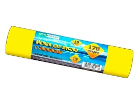 Мешки для мусора 120 л, с завязками, желтые, в рулоне 10 шт., ПНД, 15 мкм, 800х750 мм, VIP, Z12010yel в Пскове