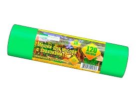Мешки для мусора 120 л, с завязками, зеленые, в рулоне 10 шт., ПНД, 15 мкм, 800х750 мм, VIP, Z12010green в Пскове