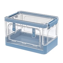 Ящик пластиковый складной прозрачный, дно синее, 360х235х230 мм, с колесиками в Пскове