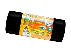 Мешки для мусора 300 л, черные, в рулоне 10 шт., ПВД 70 мкм, 1400х1000 мм, PREMIUM+, 30010160 в Пскове