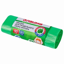 Мешки для мусора 60 л, зеленые, в рулоне 20 шт., ПНД, 10 мкм, 680х580 мм, LAIMA, 606704 в Пскове