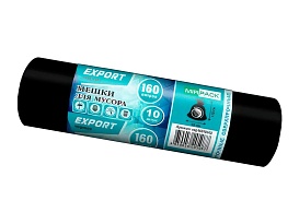 Мешки для мусора 160 л, ароматизированные, черные, в рулоне 10 шт., ПВД, 80 мкм, 1100х930 мм, EXPORT, exp16010142 в Пскове