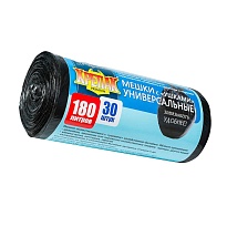 Мешки для мусора 180 л, с ушками, черные, в рулоне 30 шт., ПНД, 20 мкм, 1150х800 мм, Крепак, 4607075710399 в Пскове