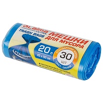 Мешки для мусора 20 л, синие, в рулоне 30 шт., ПНД, 8 мкм, 500х450 мм, LAIMA, 607682 в Пскове