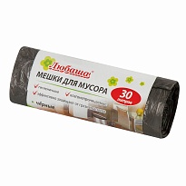 Мешки для мусора 30 л, черные, в рулоне 20 шт., ПНД, 5 мкм, 550х470 мм, Любаша эконом, 605329 в Пскове