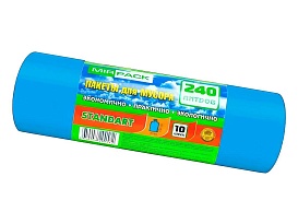 Мешки для мусора 240 л, ароматизированные, синие, в рулоне 10 шт., ПВД 30 мкм, 1300х930 мм, STANDART, 24010661 в Пскове