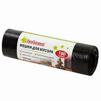 Мешки для мусора 180 л, черные, в рулоне 10 шт., ПВД, 24 мкм, 1060х800 мм, Любаша, 605336 в Пскове